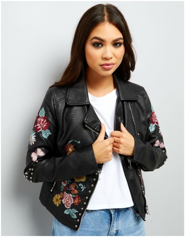 New Look Embroidered Leather Jacket New Look Embroidered Floral Leather Jacket
