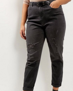 New Look Curves Black Ripped Turn Up Hem Boyfriend Jeans New Look Curves Black Ripped Turn Up Hem Boyfriend Jeans