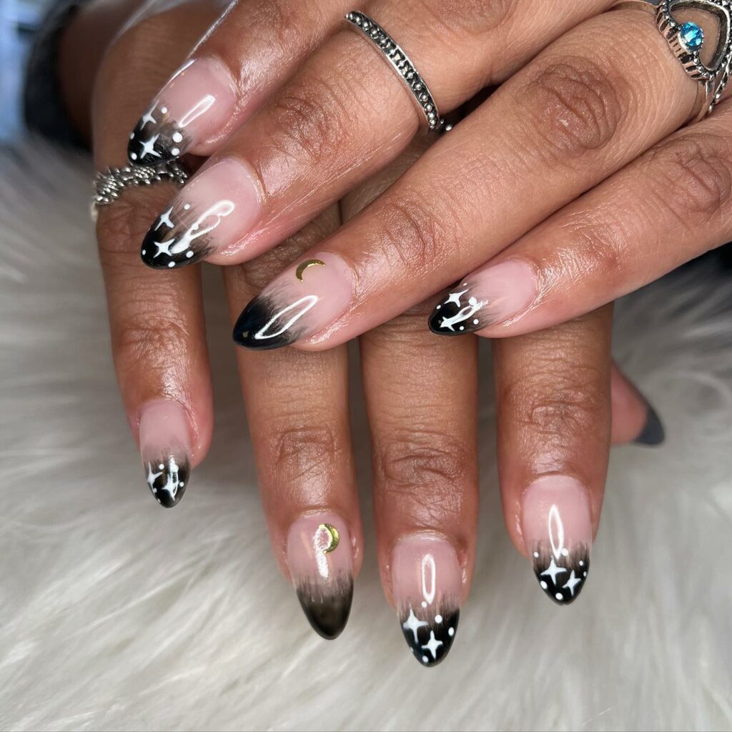 Discover 44 Trendsetting Black Nail Designs for 2024 48 Night Sky black nails
