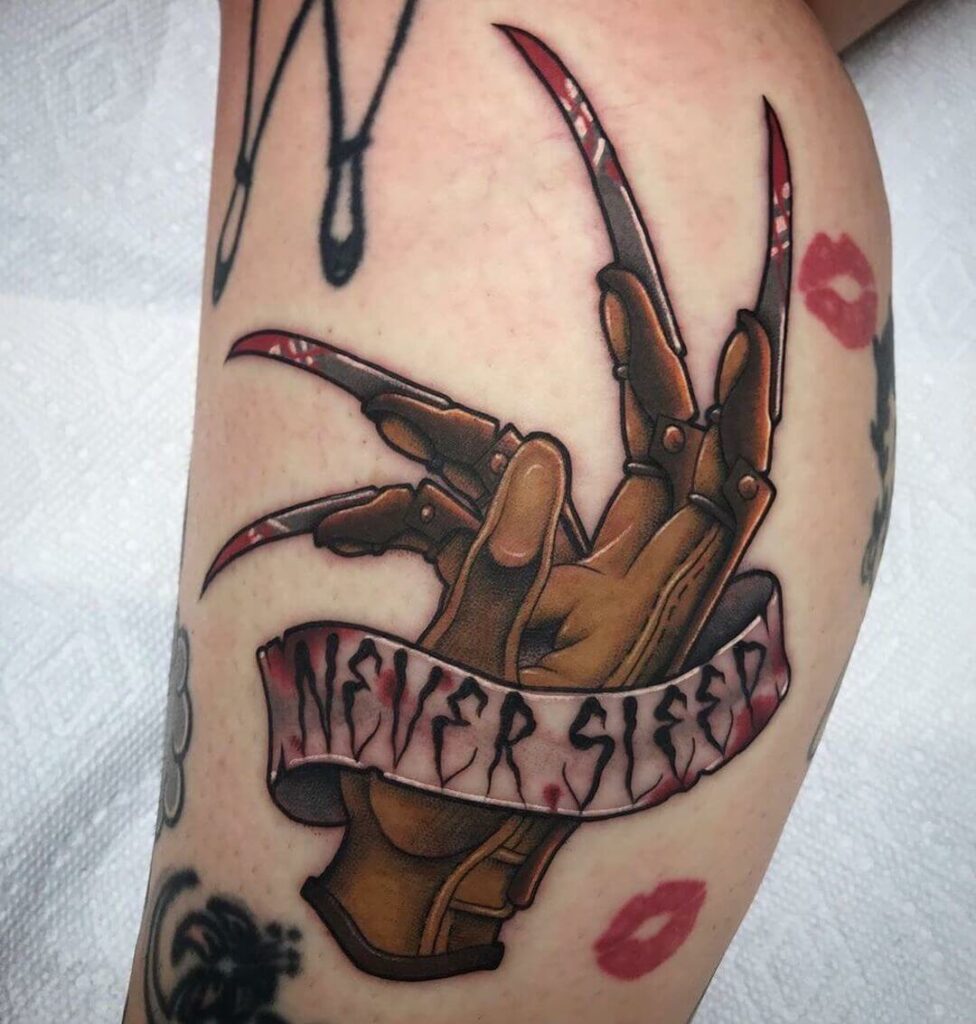 11+ Nightmare On Elm Street Tattoo Ideas That Will Blow Your Mind! 15 Nightmare On Elm Street “Never Sleep” Tattoo