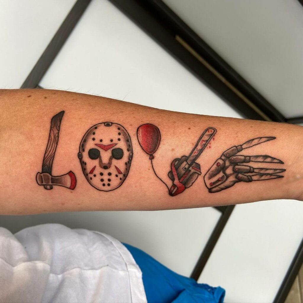 11+ Nightmare On Elm Street Tattoo Ideas That Will Blow Your Mind! 16 Nightmare On Elm Street With Other Slasher Movies Tattoo