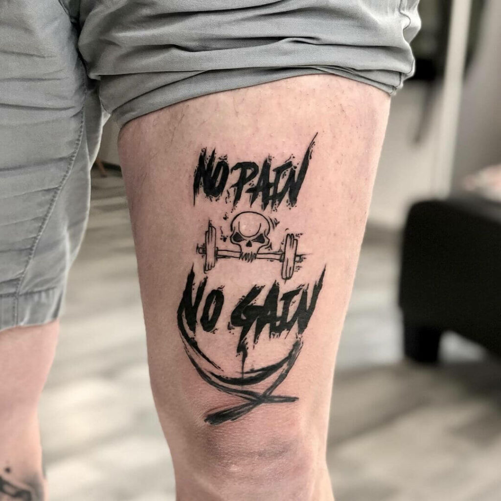 11+ No Pain No Gain Tattoo Ideas That Will Blow Your Mind! 20 No Pain No Again Tattoo With Skull And Weighlift Motif