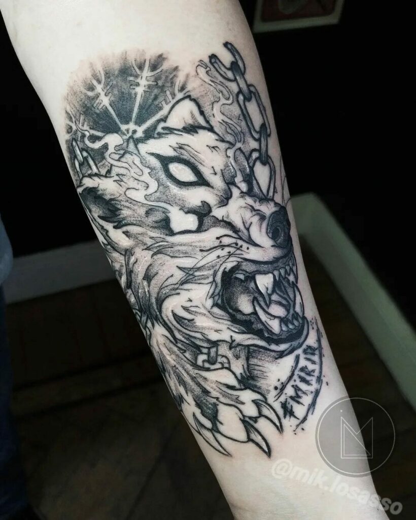 11+ Fenrir Wolf Tattoo Ideas That Will Blow Your Mind! 12 Norse Fenrir Wolf Tattoo Design With Chains