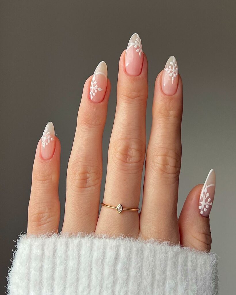 Celebrate with 30 Nude Christmas Nail Ideas in 2024 28 Nude Christmas Nails with Snowflakes