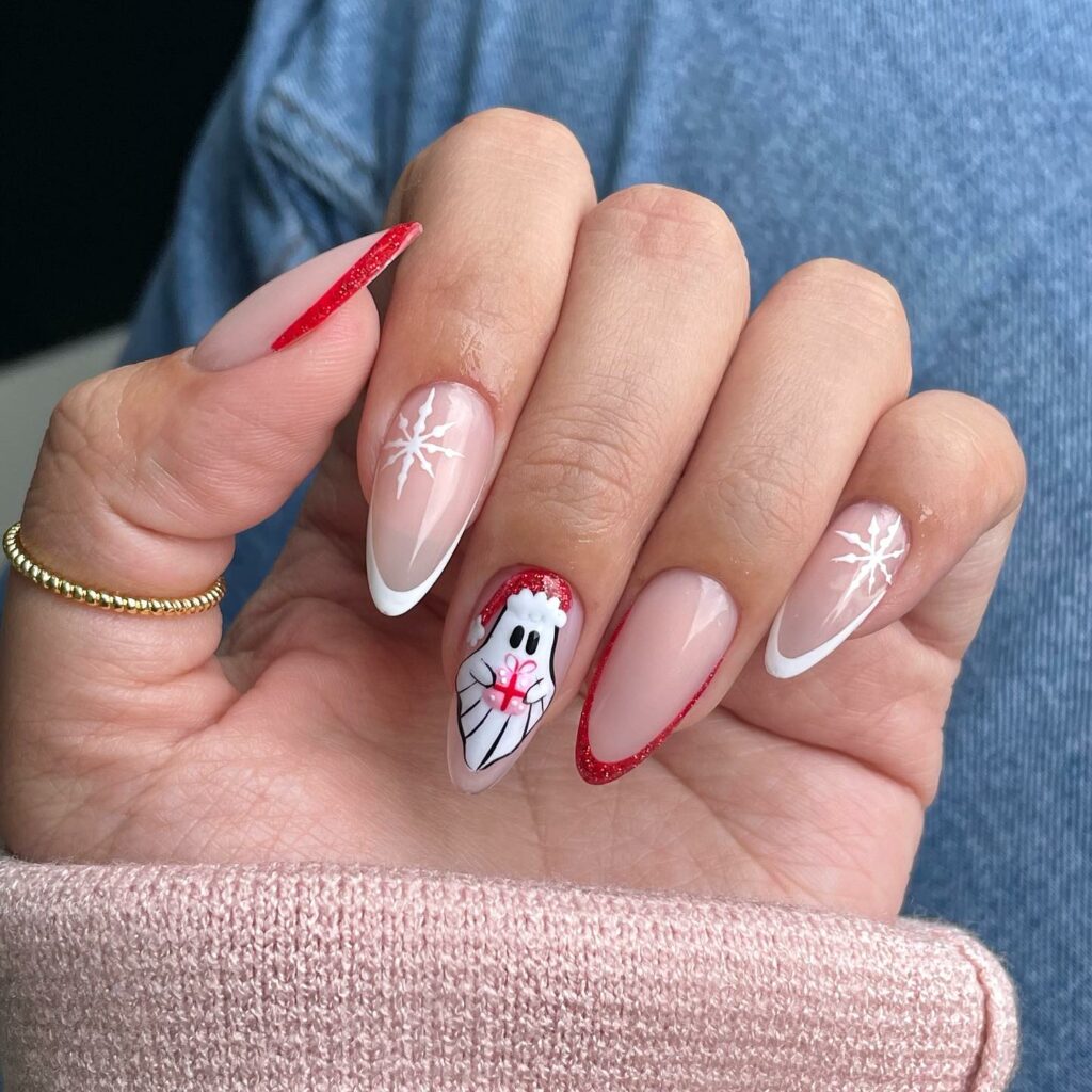 Celebrate with 30 Nude Christmas Nail Ideas in 2024 29 Playful Patterns on Nude Christmas Nails
