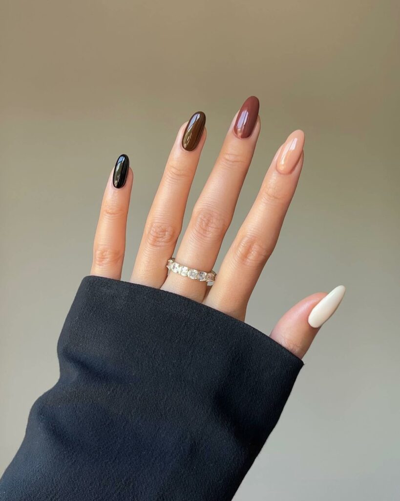 49 Latest Thanksgiving Nail Designs For 2024 17 Nude Nails with Splashes of Autumn Color