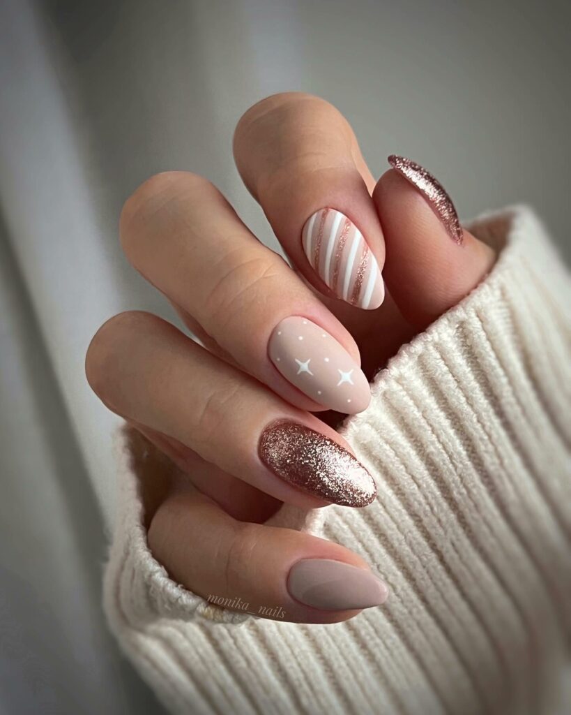 Celebrate with 30 Nude Christmas Nail Ideas in 2024 25 Subtle Sprinkle Nude Christmas Nails