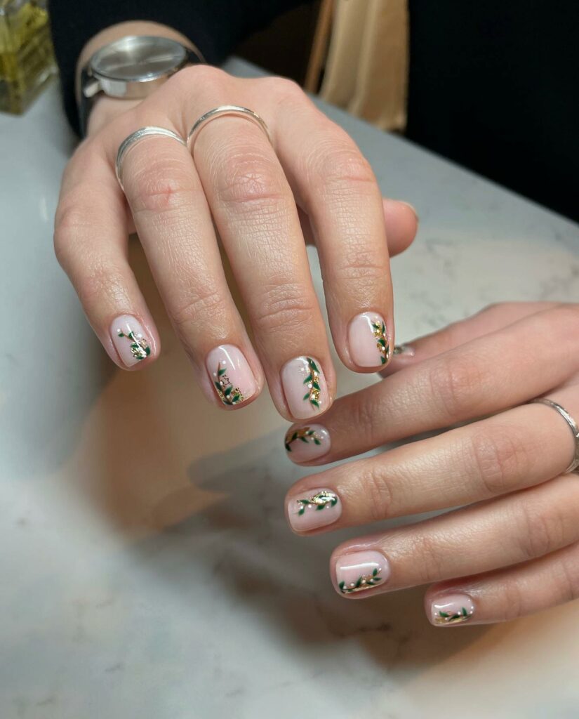 Bring Mistletoe Magic with 20 Mistletoe Nail Ideas in 2024 18 Nude Square Mistletoe Nails