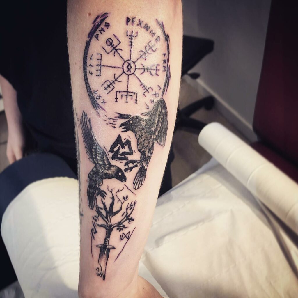 12+ Odins Ravens Tattoo Ideas To Inspire You! 11 Odins Knot With Ravens Tattoo