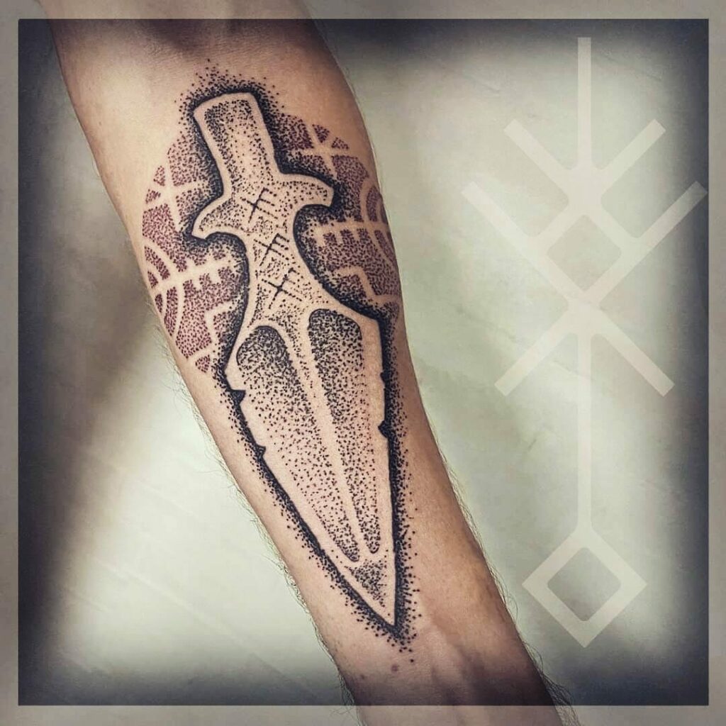 15+ Tattoo Viking Symbols That Will Blow Your Mind! 15 Odin's Spear Dotwork Tattoo