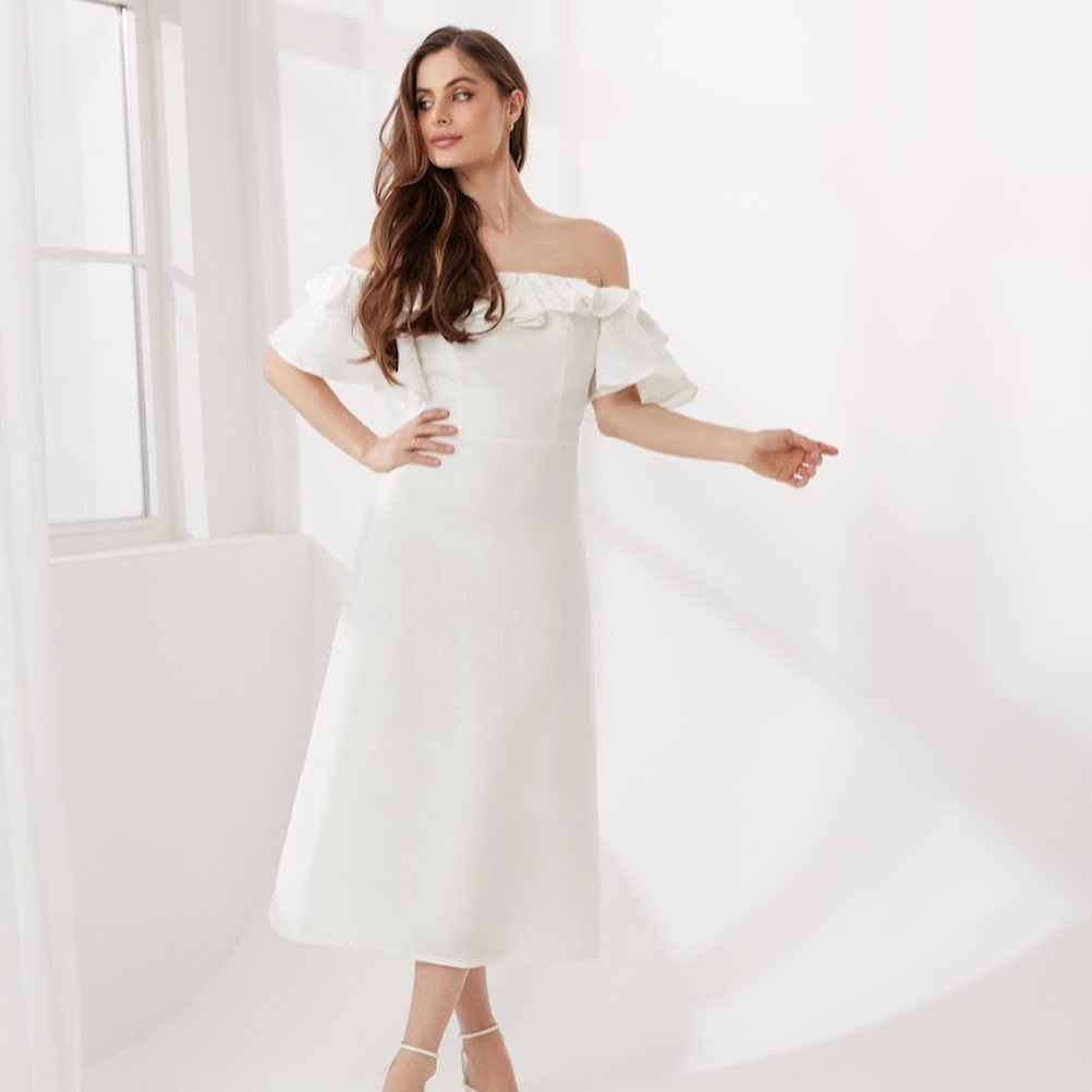 What to Wear to a White Party 29 Off-Shoulder Midi Dress & Mules