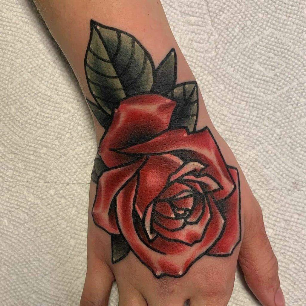 20+ Rose Hand Tattoo Ideas You Have To See To Believe! 13 Old School Rose Hand Tattoo