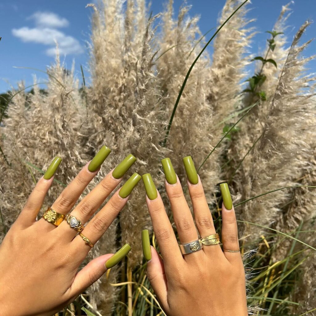 Explore 44 Olive Green Nail Designs in 2024 27 Olive Green Coffin Nails