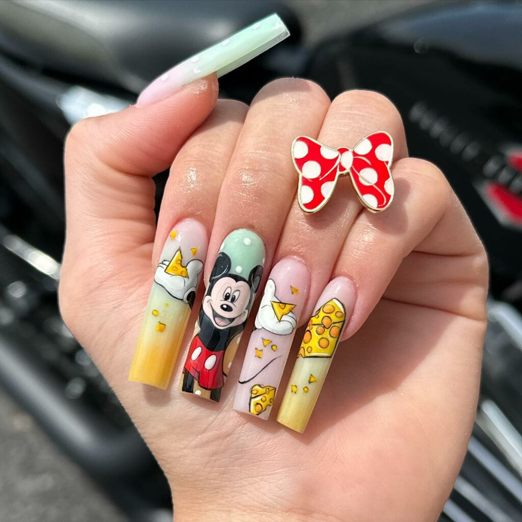 Add Whimsy with 35 Mickey Mouse Nail Designs in 2024 14 Ombre Acrylic Mickey Mouse Nails
