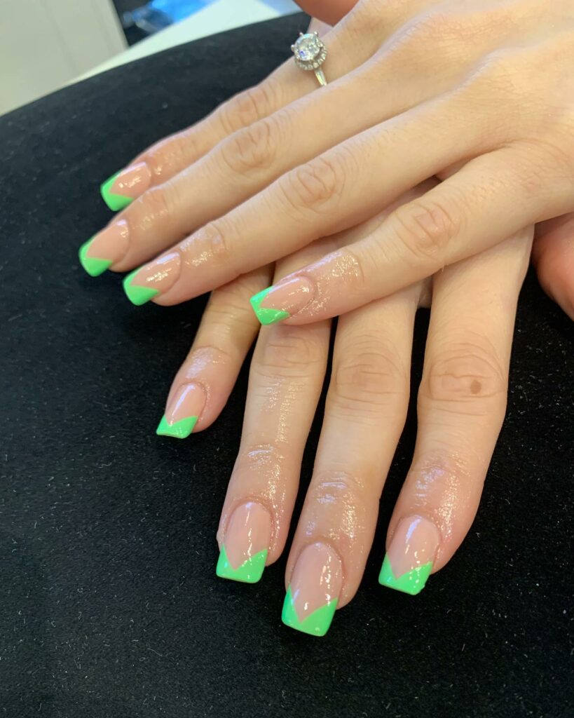 Try in 2024: 50 Latest Neon Green Nail Designs 51 Ombre neon green french nails