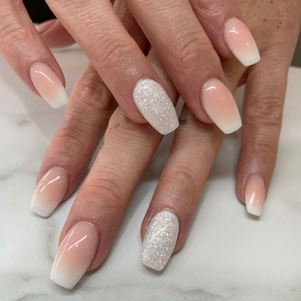 59 White Glitter Nail Designs To Try In 2024! 39 Ombré white glitter nails