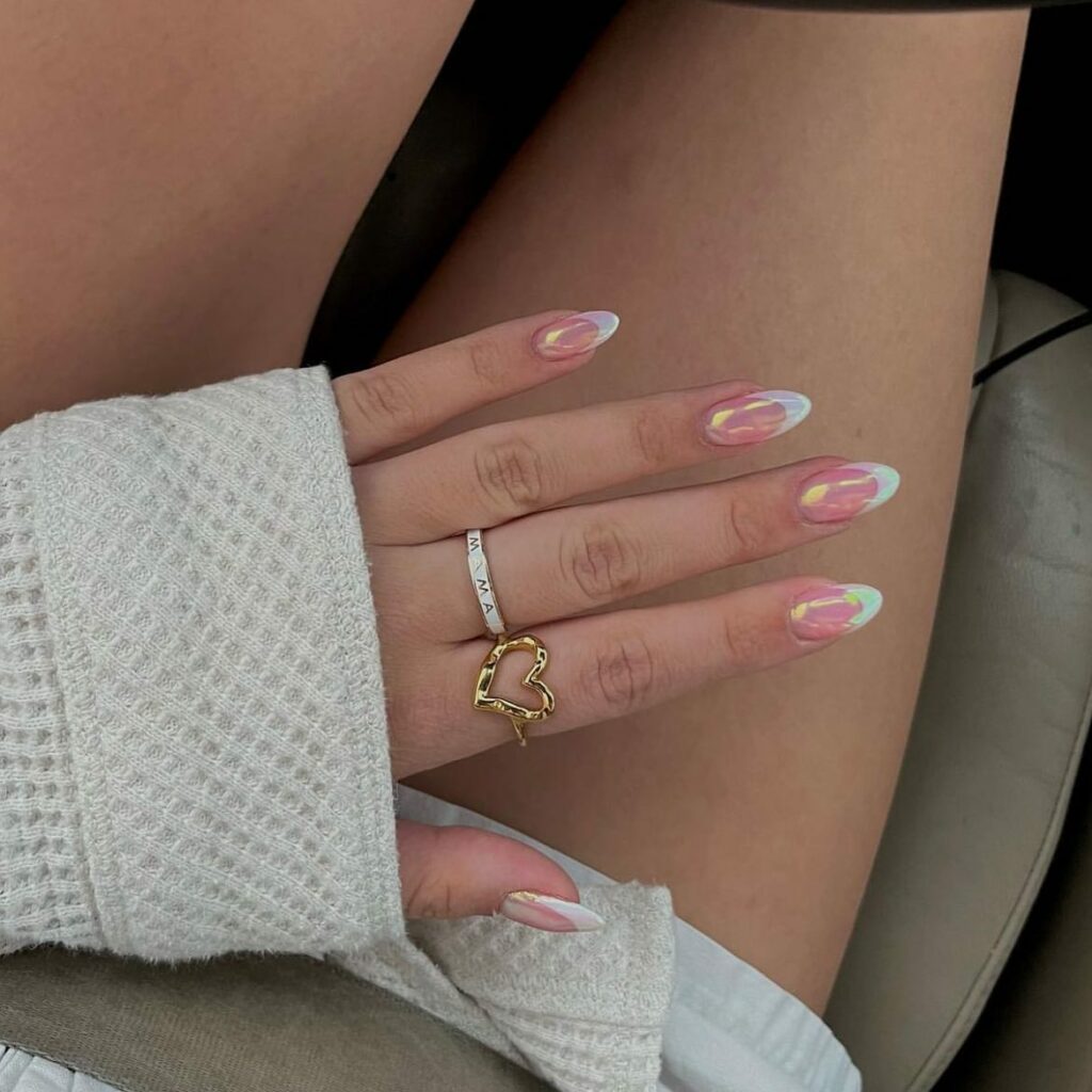 Try in 2024: 39 Latest Short Almond Nail Designs 15 Opal Shell