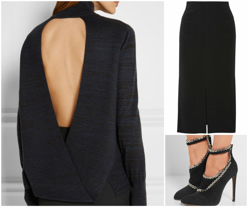 10 Best Backless Sweaters and How to Style Them 20 Black backless sweater outfit grid with black shoe boots