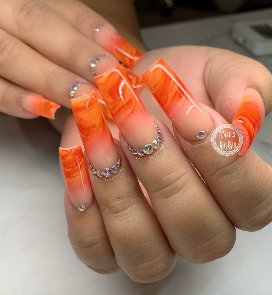 33 Latest Orange Acrylic Nail Ideas To Try in 2024! 10 Orange Fire Ombre