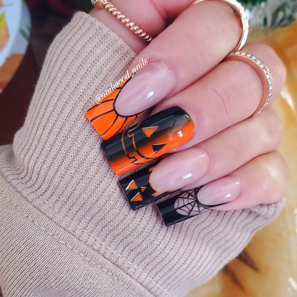 55 Latest Spider Web Nail Designs To Try In 2024! 34 Orange Tips spider web nails