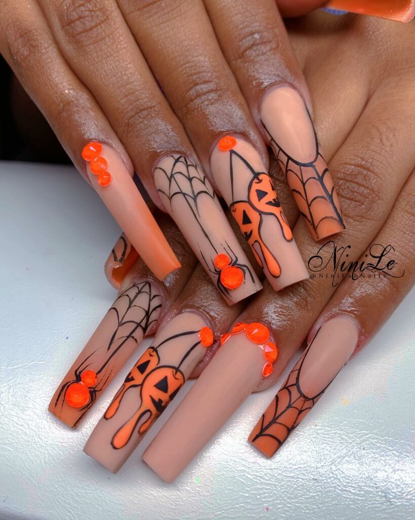 55 Latest Spider Web Nail Designs To Try In 2024! 59 Orange spider web nail