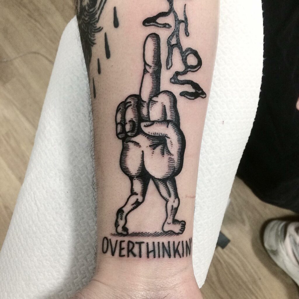 10+ Overthinking Tattoo Ideas That Will Blow Your Mind! 18 Overthinking With Middle Finger Tattoo