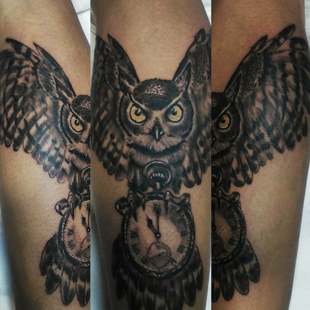 10+ Small Clock Tattoo Ideas That Will Blow Your Mind! 18 Owl Clock Tattoo