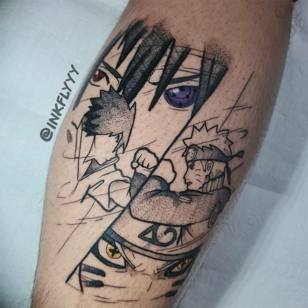 55 Spellbinding Sasuke Tattoo Designs in 2024 16 Partial Colour Fighting Naruto Sasuke Tattoo