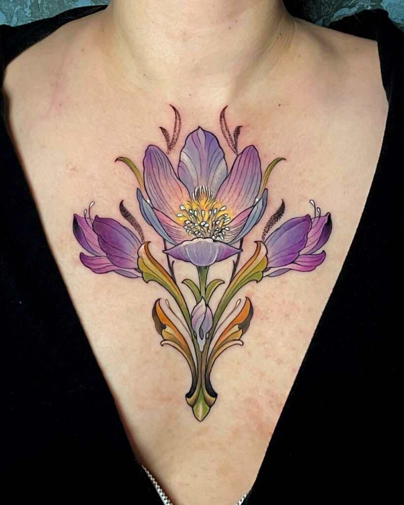 17+ Chest Piece Tattoo Ideas That Will Blow Your Mind! 19 Pasque Flower Chest Tattoo
