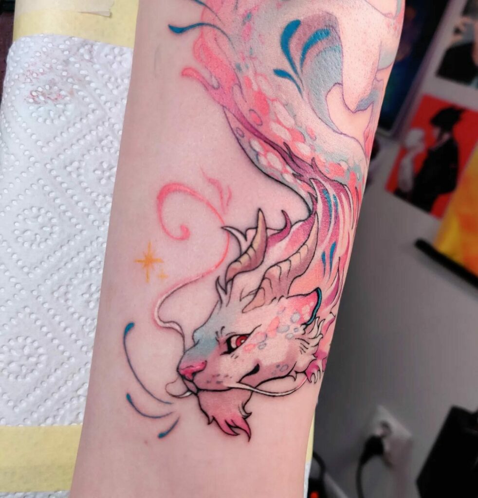 11+ Western Dragon Tattoo Ideas That Will Blow Your Mind! 14 Pastel Dragon on The Arm Tattoo