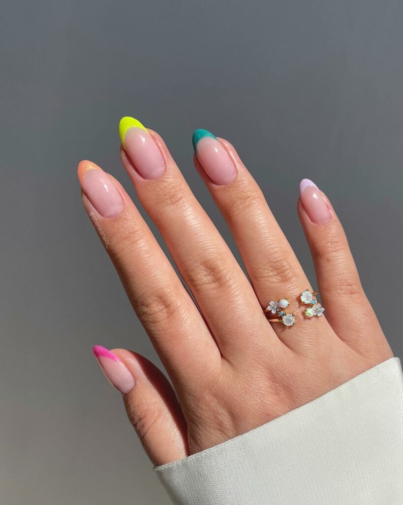 Try in 2024: 39 Latest Short Almond Nail Designs 27 Pastel Neons short almond nails