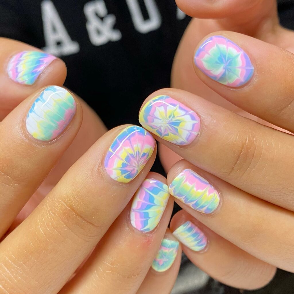 Get Artsy with 25 Tie-Dye Nail Designs in 2024 16 Soft-Hued Round Tie-Dye Nails