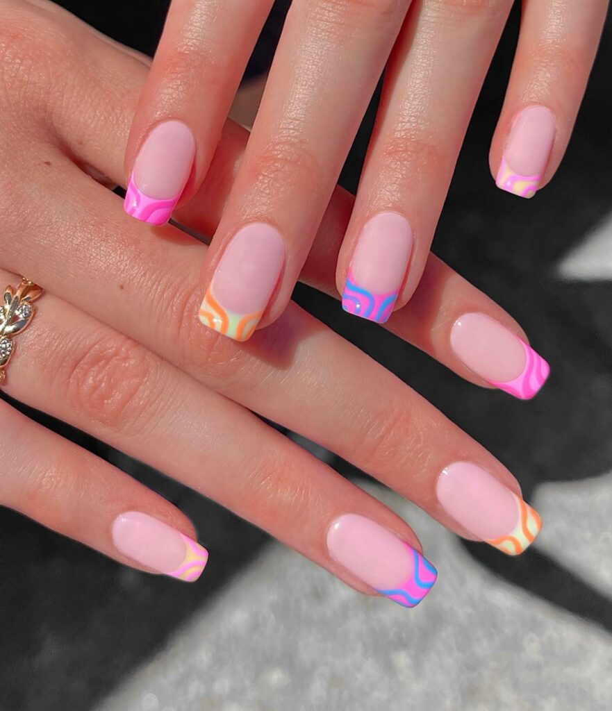 Exciting Birthday Nail Inspirations for 2024 π 34 Peachy Square Nails With Multicolored Tips