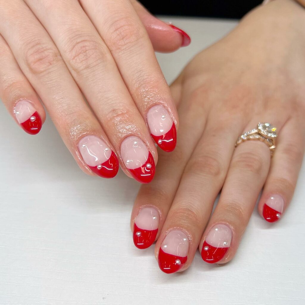 Explore 40 Red French Tip Nail Designs for 2024 35 Pearlescent Sheen