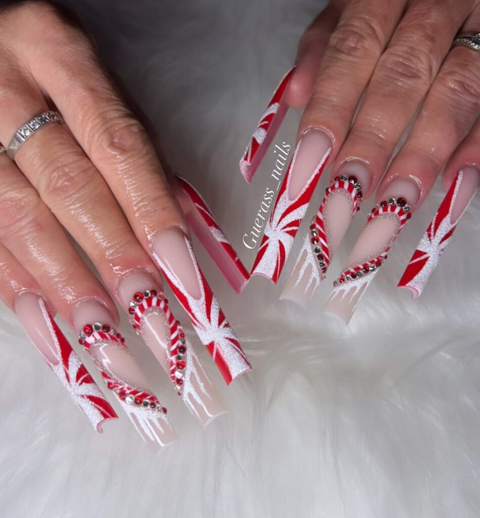 Enjoy 20 Candy Cane Nail Designs in 2024 28 Peppermint Swirls and Gemstone Accents
