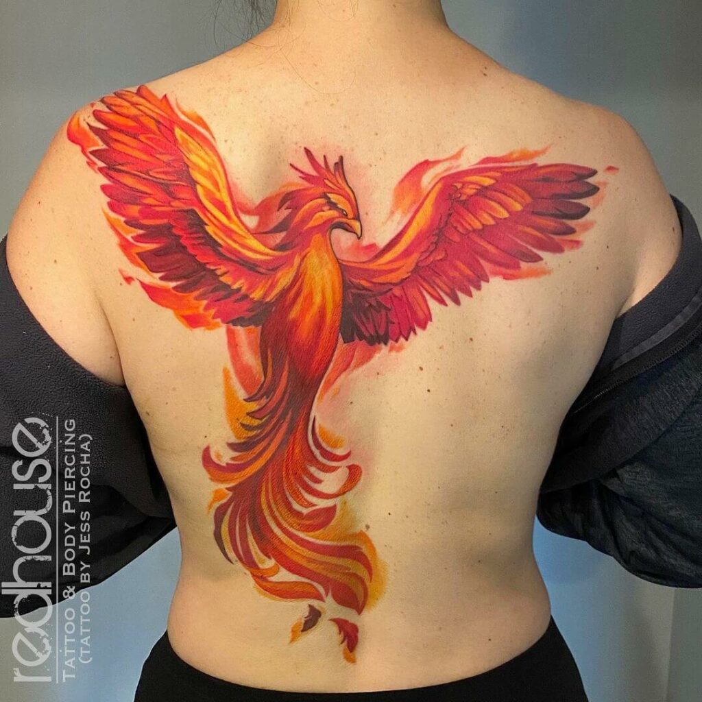 11+ No Outline Tattoo Ideas That Will Blow Your Mind! 16 Phoenix Back Tattoo
