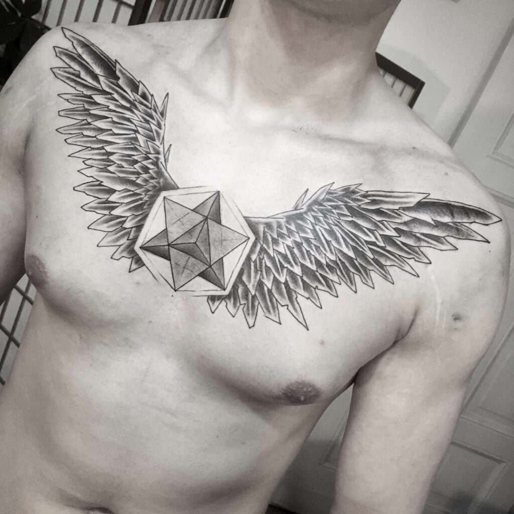 13+ Chest Tattoo Men Ideas To Inspire You! 13 Phoenix Star Wings Chest Tattoo