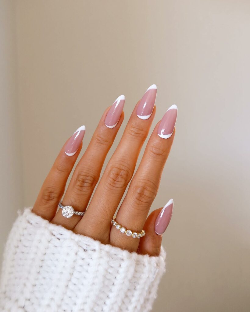 Rock 25 Chic White Almond Nail Designs in 2024 13 Rosy Pink Meets White Almond Nails