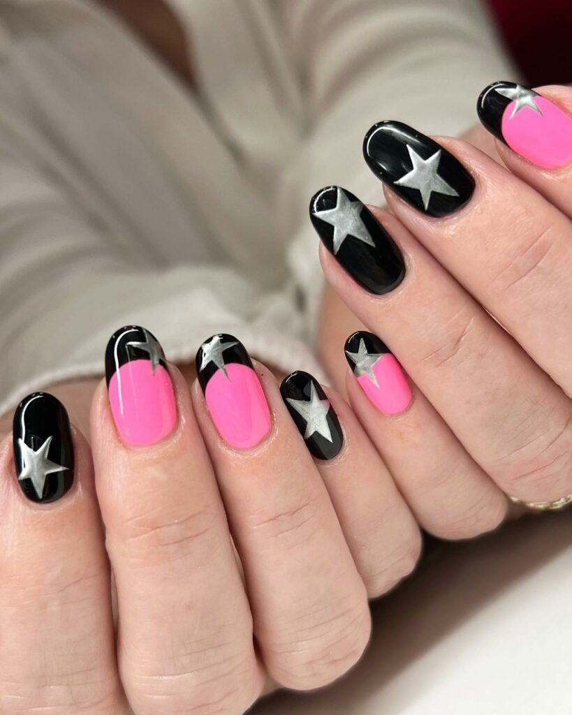 Discover 44 Trendsetting Black Nail Designs for 2024 35 Pink & Black Stars