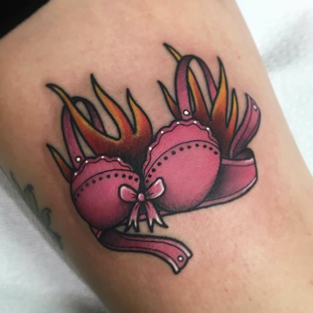 11+ Bra Tattoo Ideas That Will Blow Your Mind! 19 Pink Burning Bra Tattoo