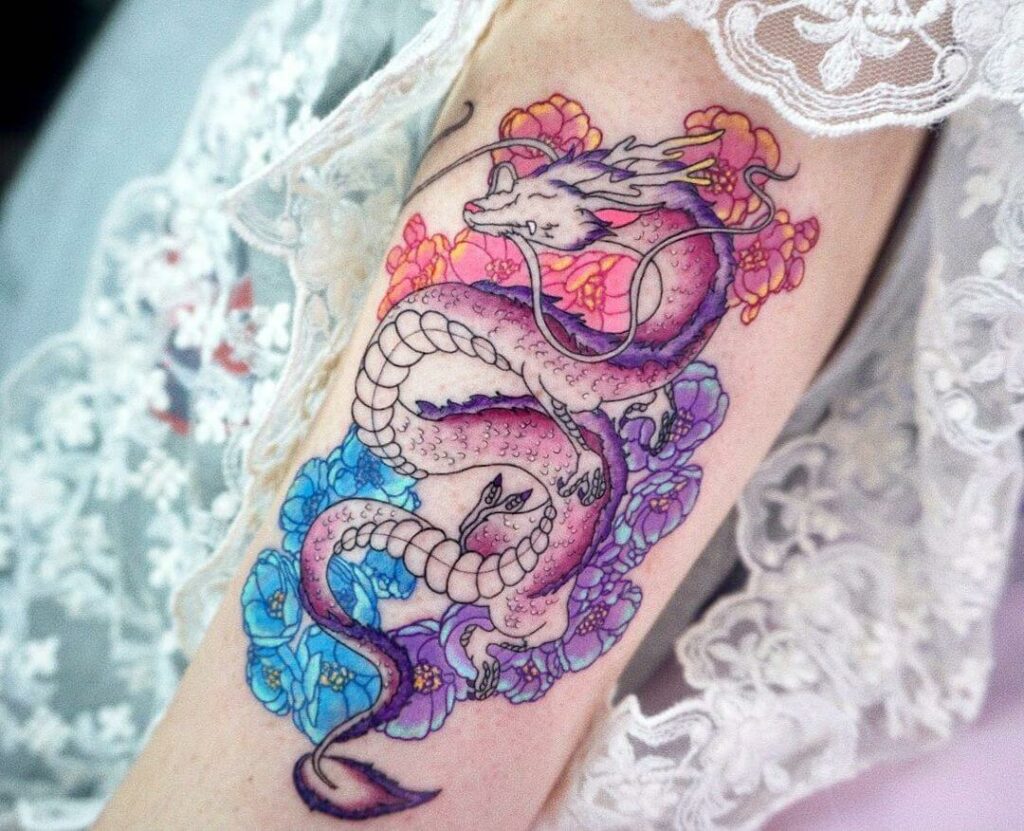 12+ Colored Dragon Tattoo Ideas To Inspire You! 13 Pink Colored Dragon Tattoo