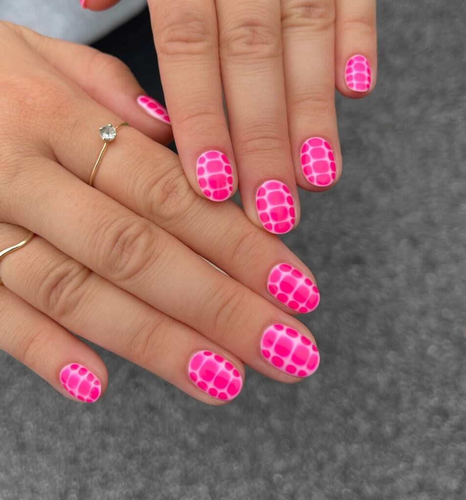 30 Latest Round Nail Designs To Try In 2024! 15 Pink Croc Round Nails