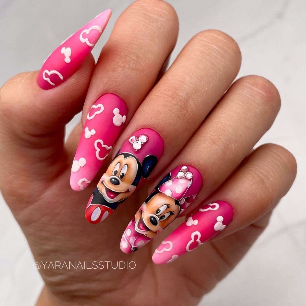 50 Latest Disney Nails Ideas To Try In 2024! 21 Pink Mickey Mouse Disney Nails