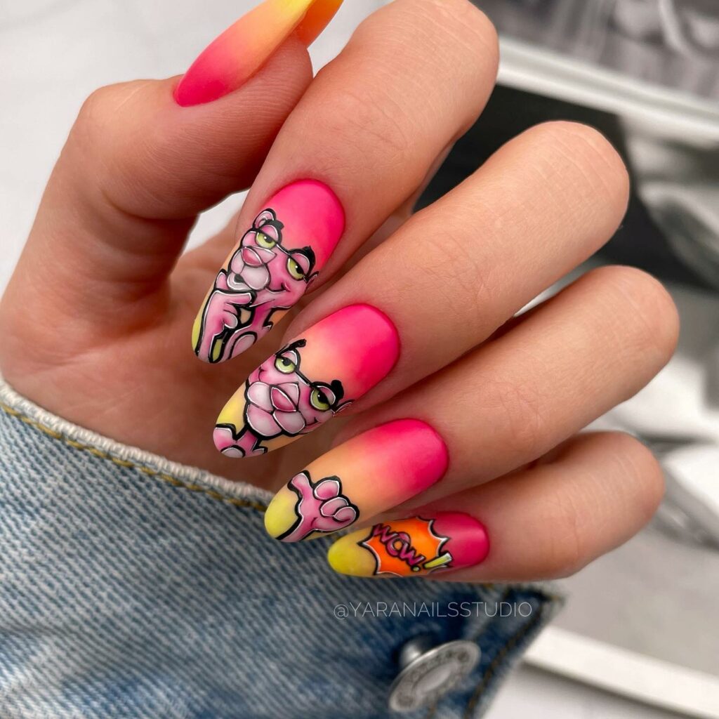 Enjoy 64 Cartoon Nails to Try in 2024 25 Sleek and Mysterious Pink Panther Cartoon Nails
