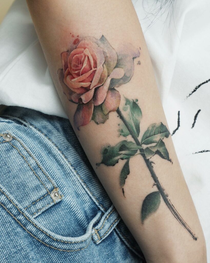 11+ Watercolor Tattoo Rose Ideas That Will Blow Your Mind! 14 Pink Rose Watercolour Tattoo Design