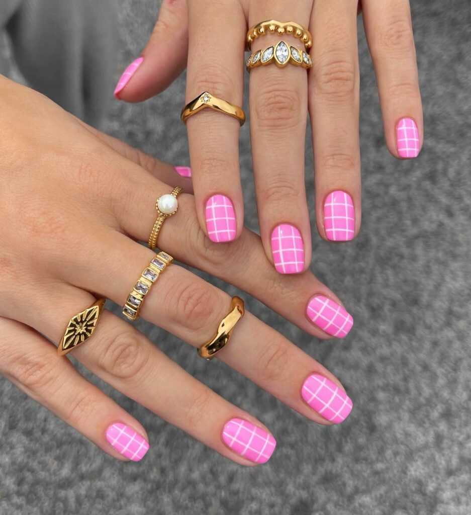 30 Latest Pink And White Nail Ideas To Try In 2024! 39 Pink + White Grid Nails