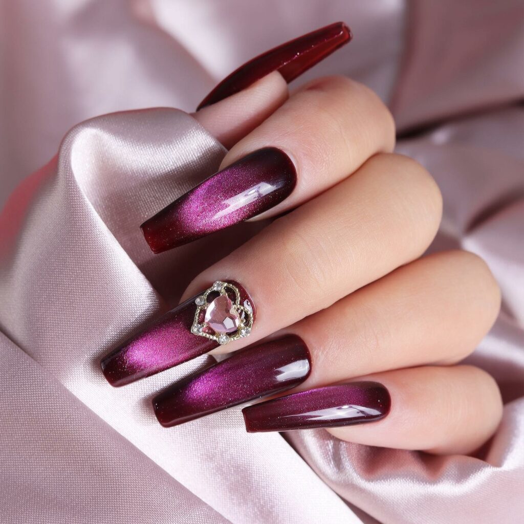 30 Latest Pink And Purple Nail Designs To Try In 2024! 23 Pink and Purple Ombre Nails with Heart Designs