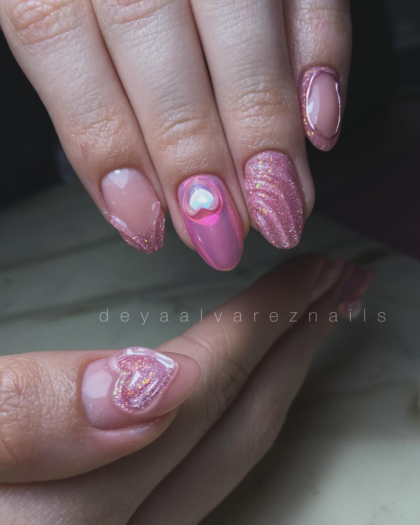30 Latest Almond Nail Designs To Try in 2024! ⭐ 32 Pink Glitter Ombre Bliss with Gemstone Accent