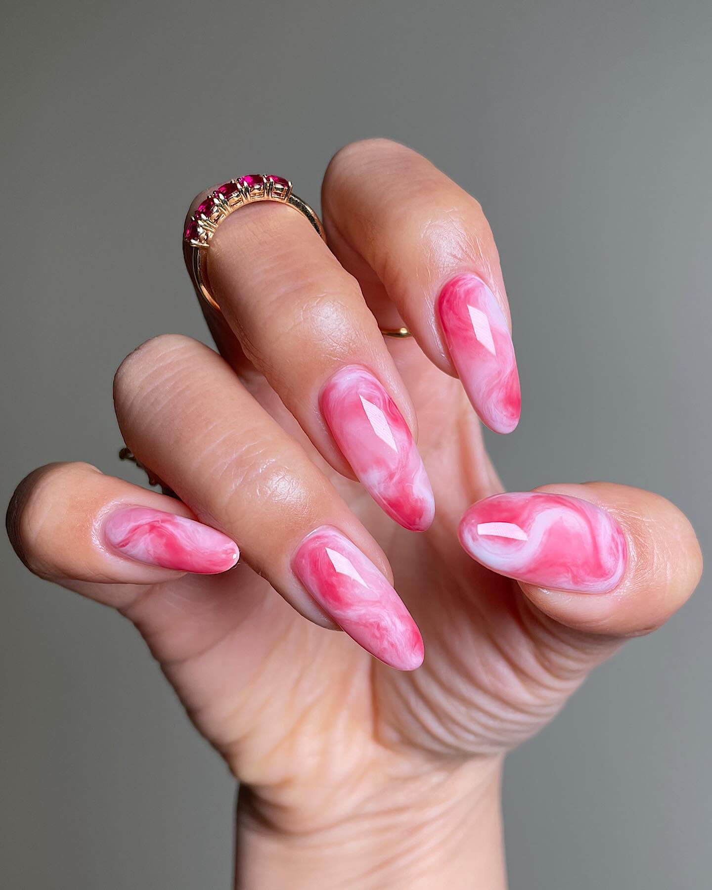 43 Latest Long Nail Designs To Try in Today! 52 Pink Swirl Marble Elegance on Almond Nails