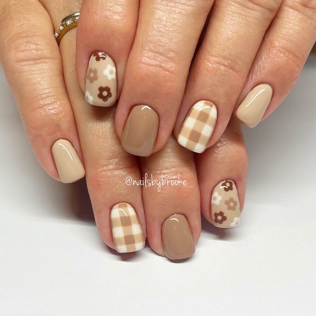 Fall in Love with 57 Short Fall Nail Designs in 2024 11 Rustic Charm on Plaid Brown Short Fall Nails